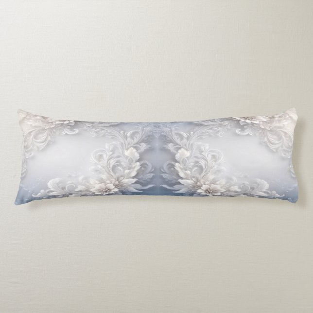 White Floral Flourish Body Pillow (Front)