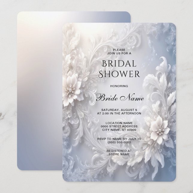White Floral Flourish Bridal Shower Invitation (Front/Back)