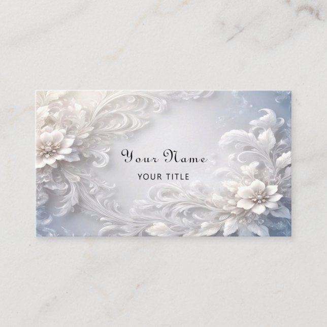 White Floral Flourish Business Card (Front)