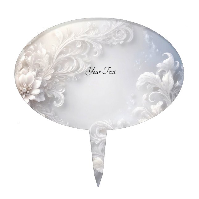White Floral Flourish Cake Topper (Front)
