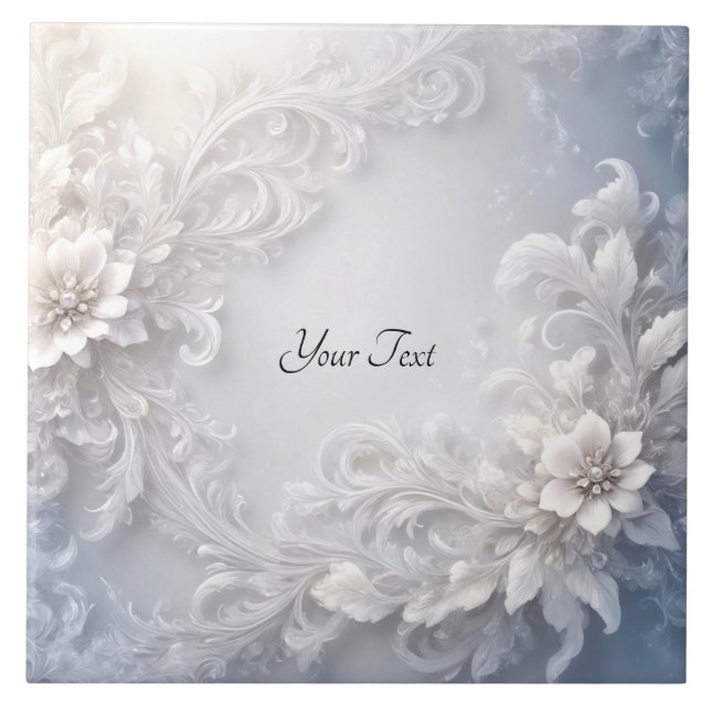 White Floral Flourish Ceramic Tile (Front)