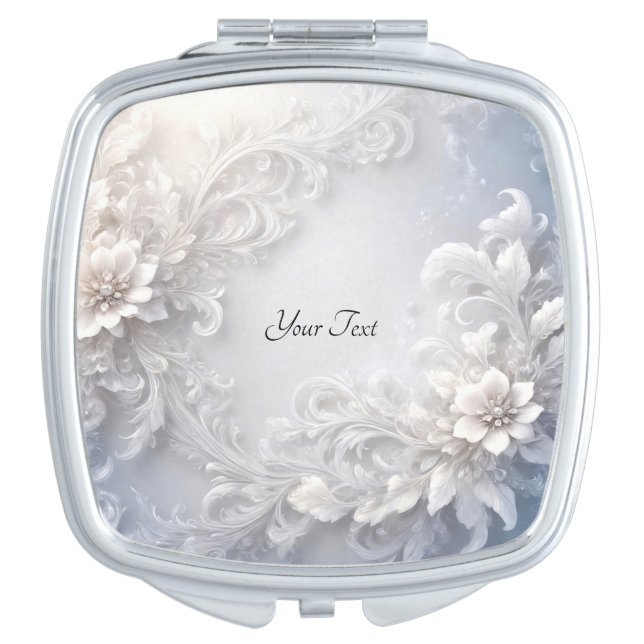 White Floral Flourish Compact Mirror (Front)