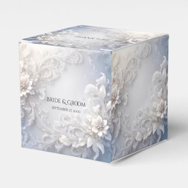 White Floral Flourish Favor Box (Front Side)
