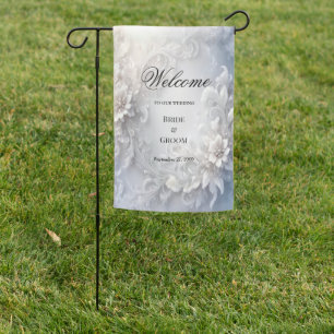 White Floral Flourish Garden Flag