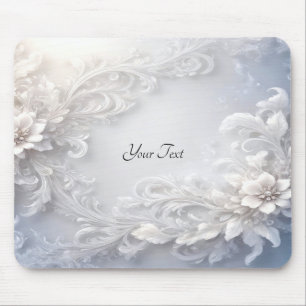 White Floral Flourish Mousepad