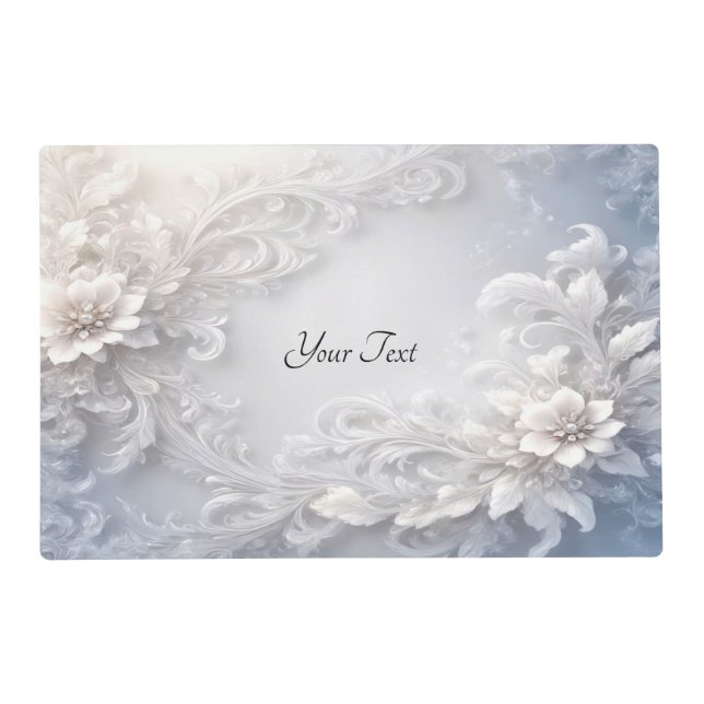 White Floral Flourish Paper Placemat (Front)