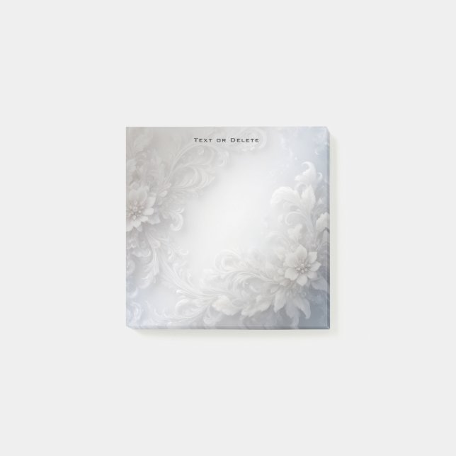 White Floral Flourish Post it Notes (Front)