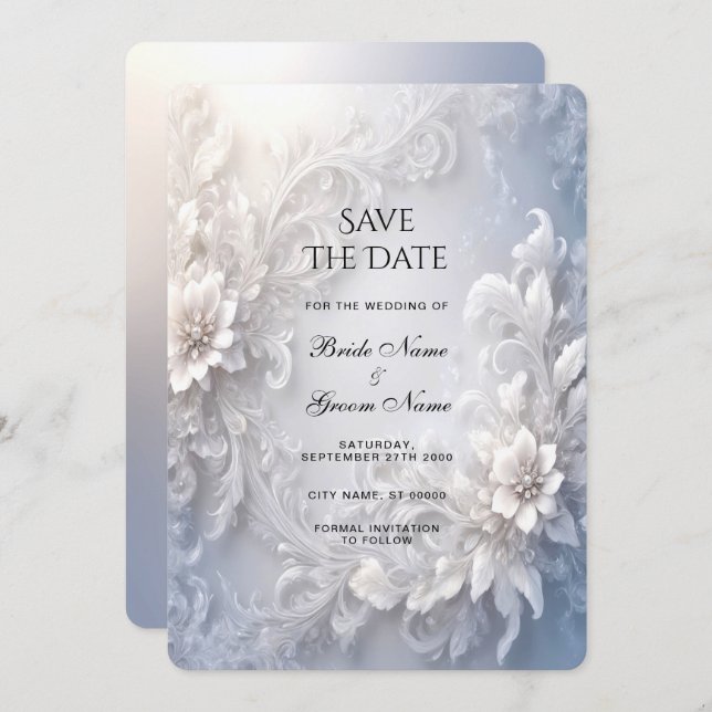 White Floral Flourish Save The Date (Front/Back)