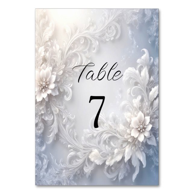 White Floral Flourish Table Number (Front)
