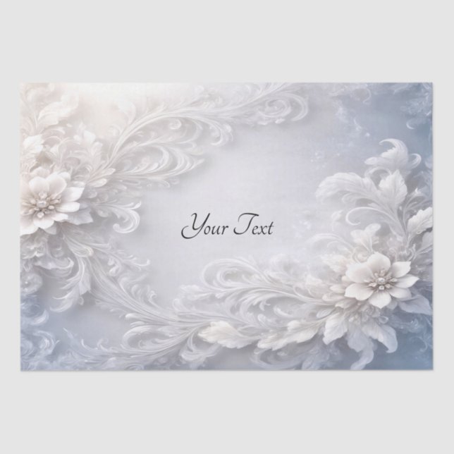 White Floral Flourish Tissue Paper (Front)