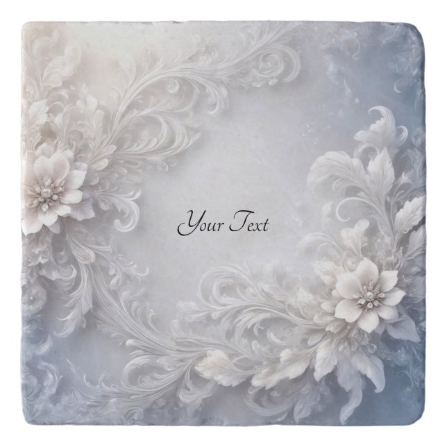 White Floral Flourish Trivet (Front)