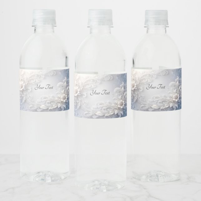 White Floral Flourish Water Bottle Label (Bottles)