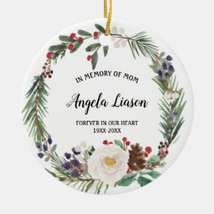 White Floral Flower In Memory of Mom Christmas Ceramic Ornament
