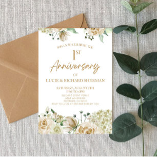 White Floral Flowers 1st First Wedding Anniversary Invitation