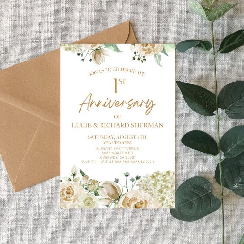 White Floral Flowers 1st First Wedding Anniversary Invitation