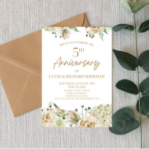 White Floral Flowers 5th Fifth Wedding Anniversary Invitation