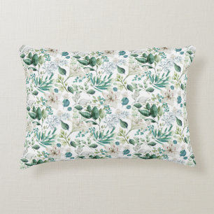 White Floral Flowers Greenery Eucalyptus Elegant Accent Pillow