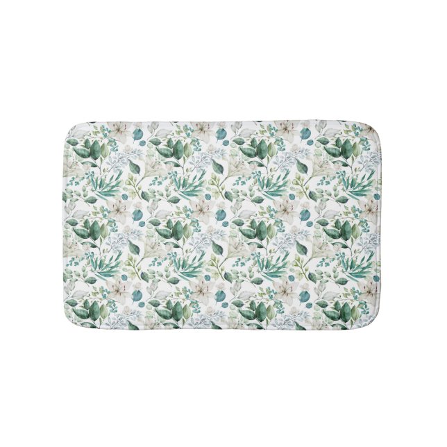 White Floral Flowers Greenery Eucalyptus Elegant  Bath Mat (Front)