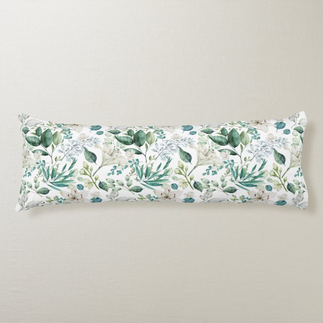 White Floral Flowers Greenery Eucalyptus Elegant  Body Pillow (Front)