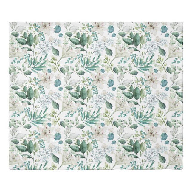 White Floral Flowers Greenery Eucalyptus Elegant Duvet Cover (Front)