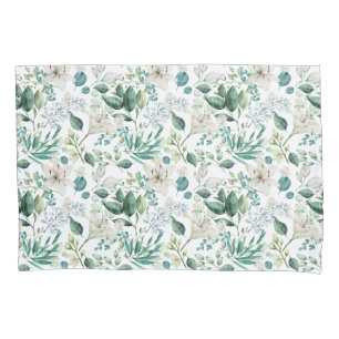 White Floral Flowers Greenery Eucalyptus Elegant Pillow Case