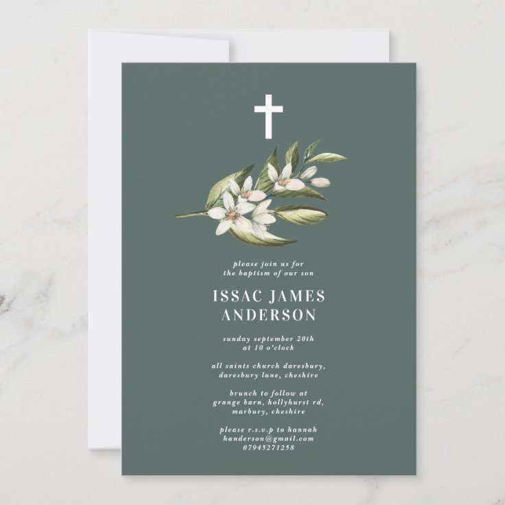 White floral & foliage blossom christening baptism | Zazzle