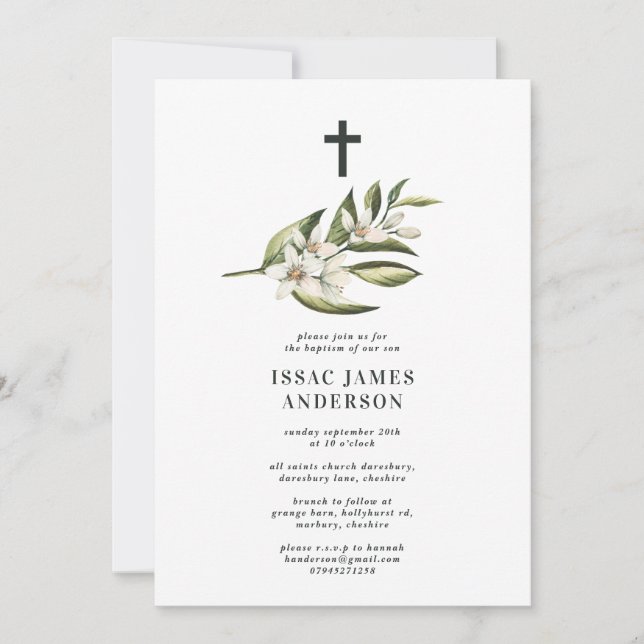 White floral & foliage blossom christening baptism (Front)