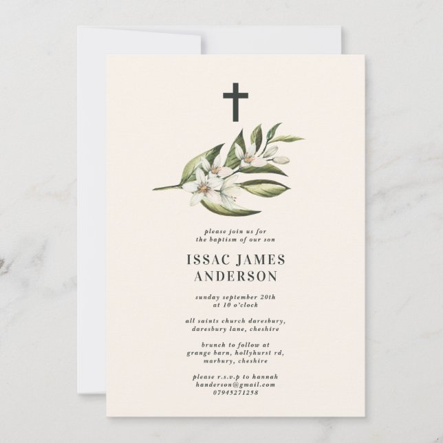 White floral & foliage blossom christening baptism (Front)