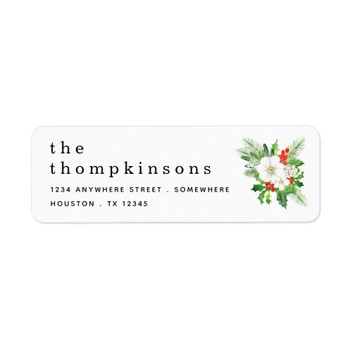 White Floral Foliage Name Return Address Christmas Label