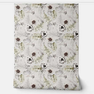 White Floral Foliage Watercolor Wallpaper