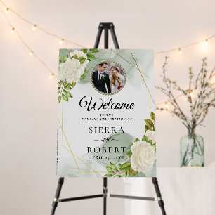 White Floral Foliage Wedding Welcome Foam Board