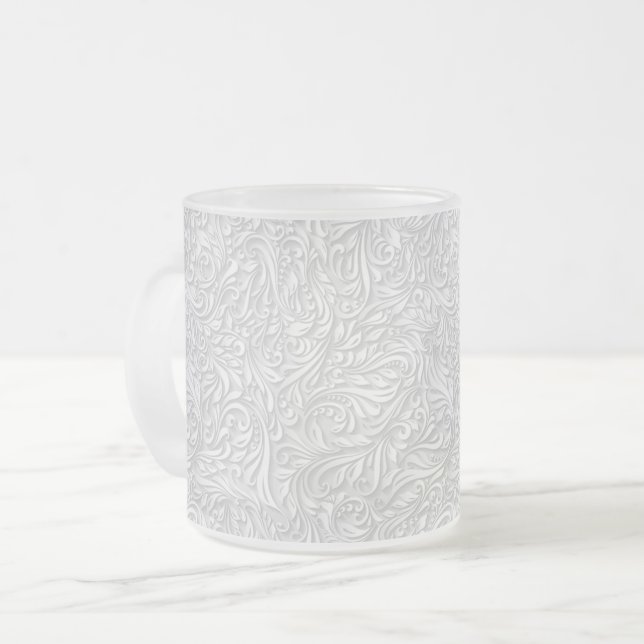 White Floral Frosted Glass Coffee Mug (Front Left)