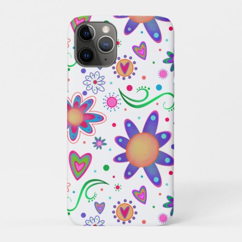 White Floral Fun Pattern Girly Inspirivity iPhone 11 Pro Case