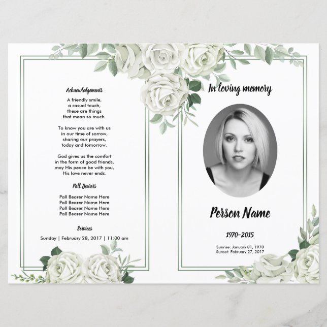 White Floral Funeral Program Template (Front)