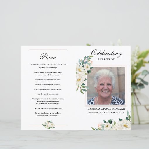 White Floral Funeral Program Template | Zazzle