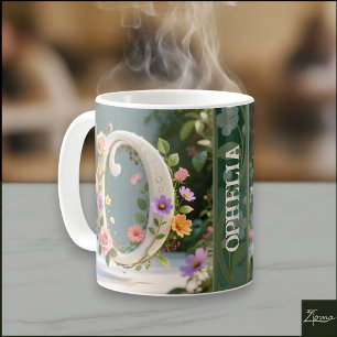 White Floral Garden Monogram Letter O Coffee Mug