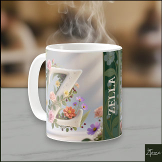 White Floral Garden Monogram Letter Z Coffee Mug