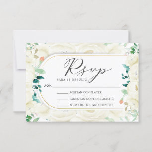 White Floral Garden Nuestra Boda Wedding RSVP Invitation