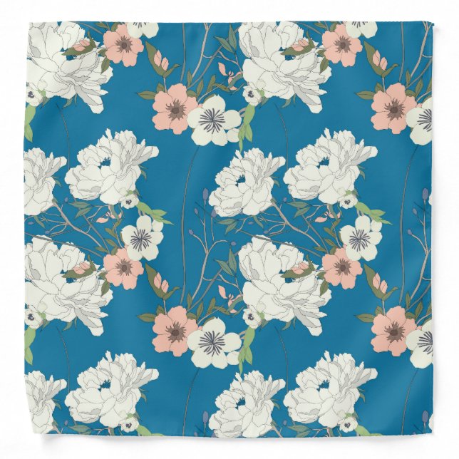 White Floral Garden Pattern Bandana (Front)