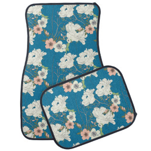 White Floral Garden Pattern Car Floor Mat