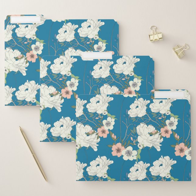 White Floral Garden Pattern File Folder (Set)