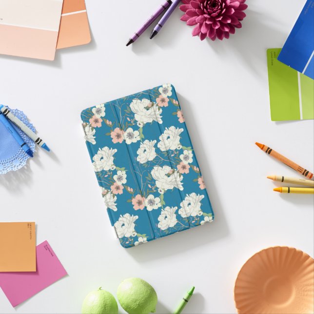 White Floral Garden Pattern iPad Mini Cover (In Situ)