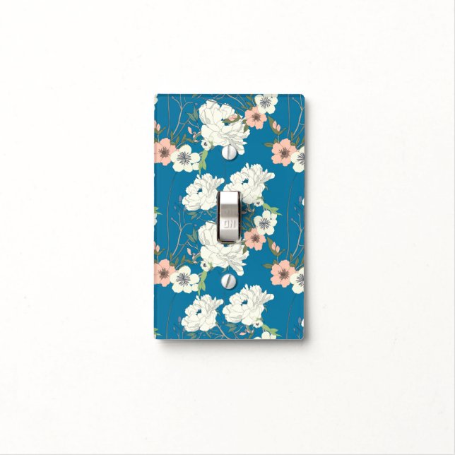 White Floral Garden Pattern Light Switch Cover (In Situ)
