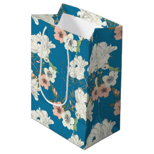 White Floral Garden Pattern Medium Gift Bag