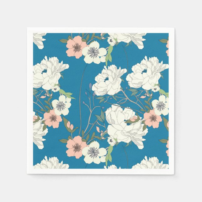 White Floral Garden Pattern Napkins (Front)