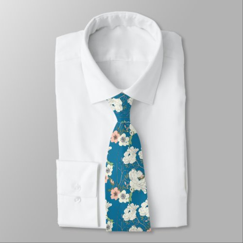 White Floral Garden Pattern Neck Tie