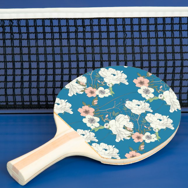 White Floral Garden Pattern Ping Pong Paddle (Insitu)