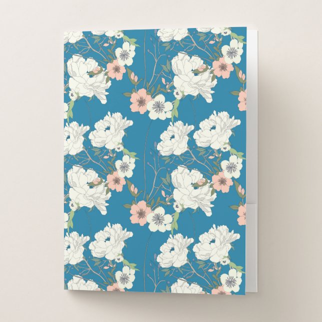 White Floral Garden Pattern Pocket Folder (Front)