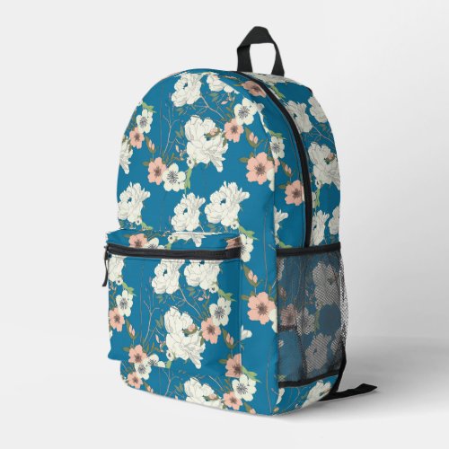 White Floral Garden Pattern Printed Backpack