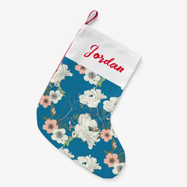 White Floral Garden Pattern Small Christmas Stocking (Front (Hanging))